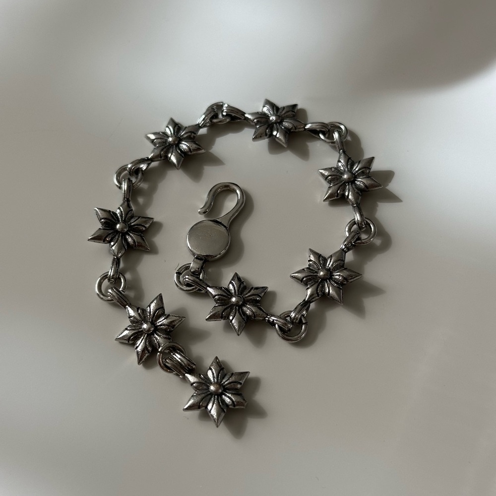 Silver Star Floral Charm Bracelet